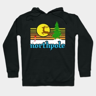 North Pole Souvenir with Reindeer, in the Sunset With Pine Tree and Striped Pole Hoodie